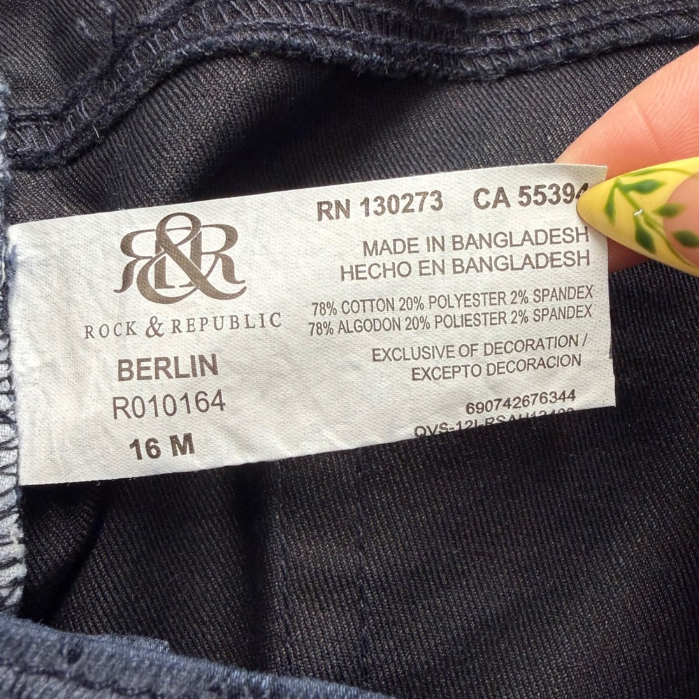 Rock & Republic Berlin Black Lace Print Straight Jeans Womens 16M #225 - Picture 4 of 5